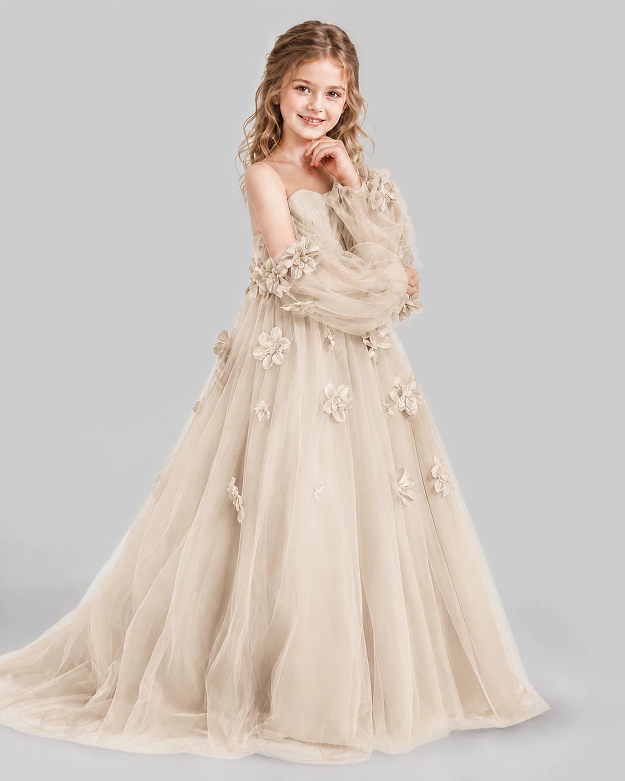 Champagne A-line Girls Pageant Dresses Side