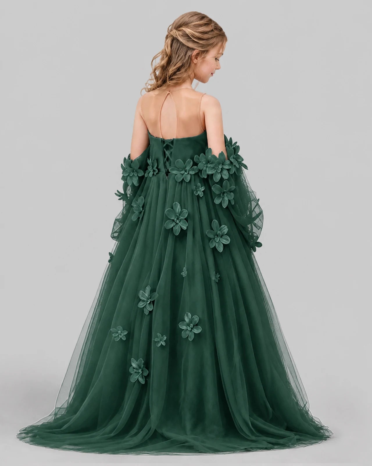Dark Green A-line Girls Pageant Dresses Back