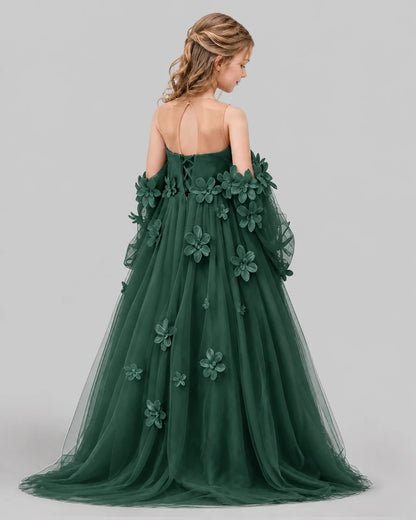 Dark Green A-line Girls Pageant Dresses Back