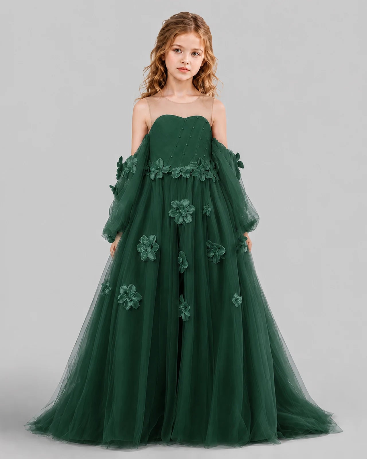 Dark Green A-line Girls Pageant Dresses Front