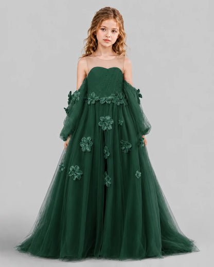 Dark Green A-line Girls Pageant Dresses Front