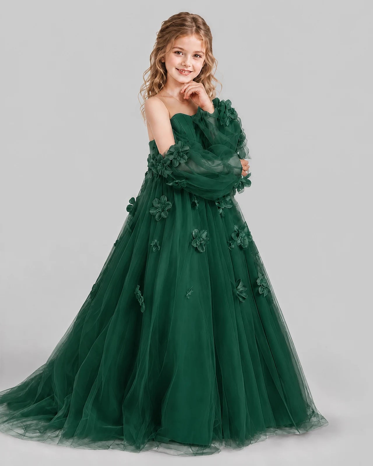 Dark Green A-line Girls Pageant Dresses Side