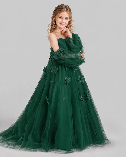 Dark Green A-line Girls Pageant Dresses Side