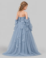 Dusty Blue A-line Girls Pageant Dresses Back