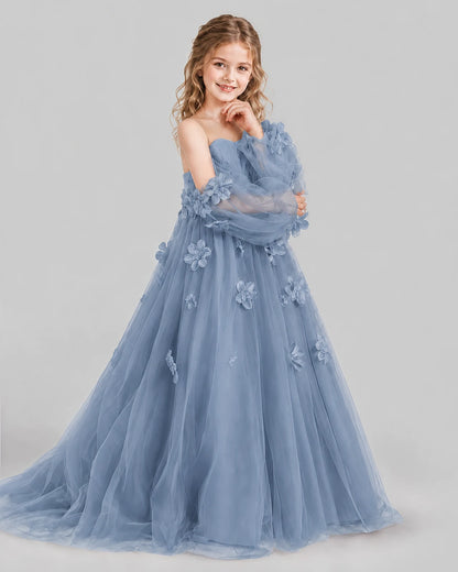 Dusty Blue A-line Girls Pageant Dresses Side