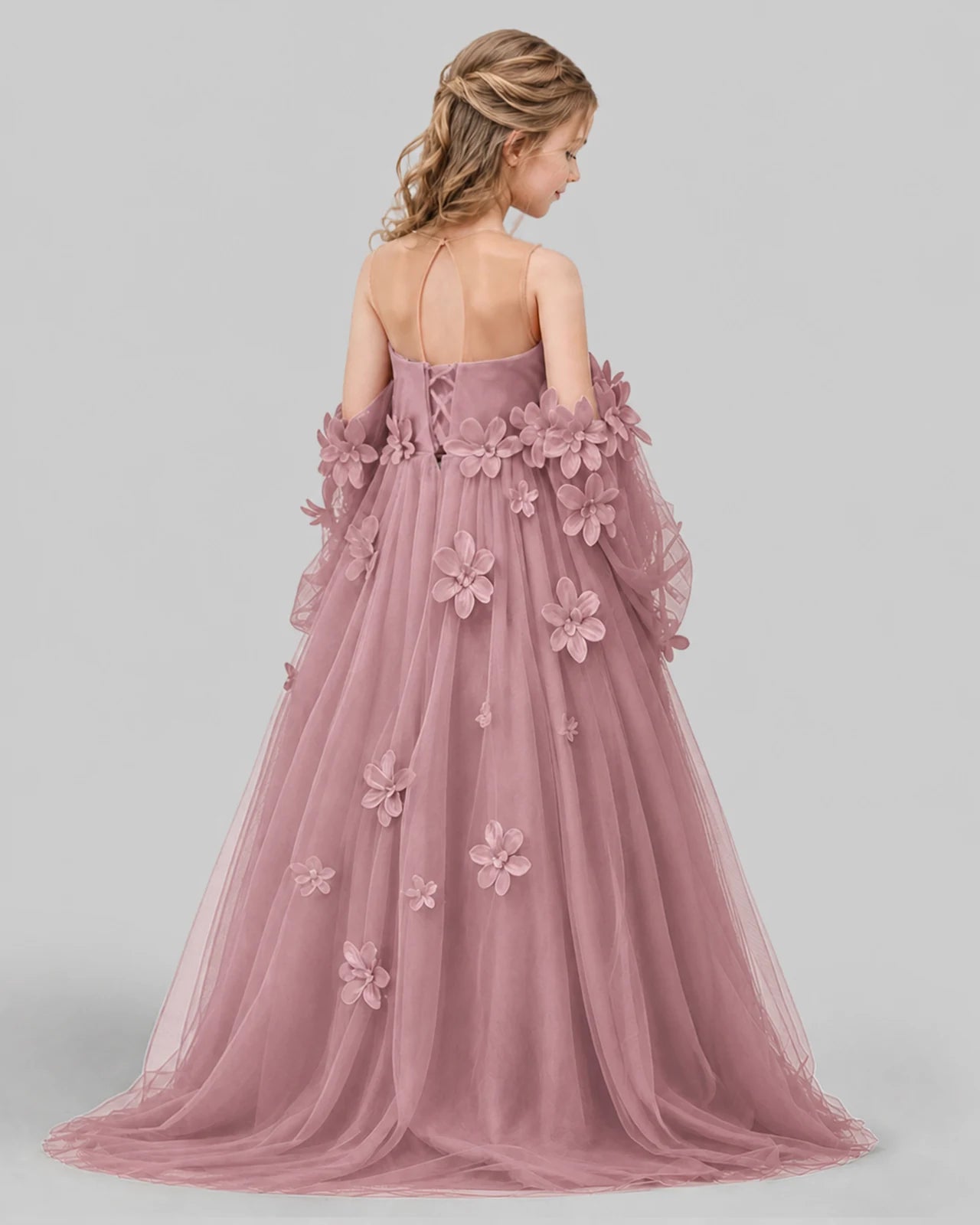 Dusty Rose A-line Girls Pageant Dresses Back