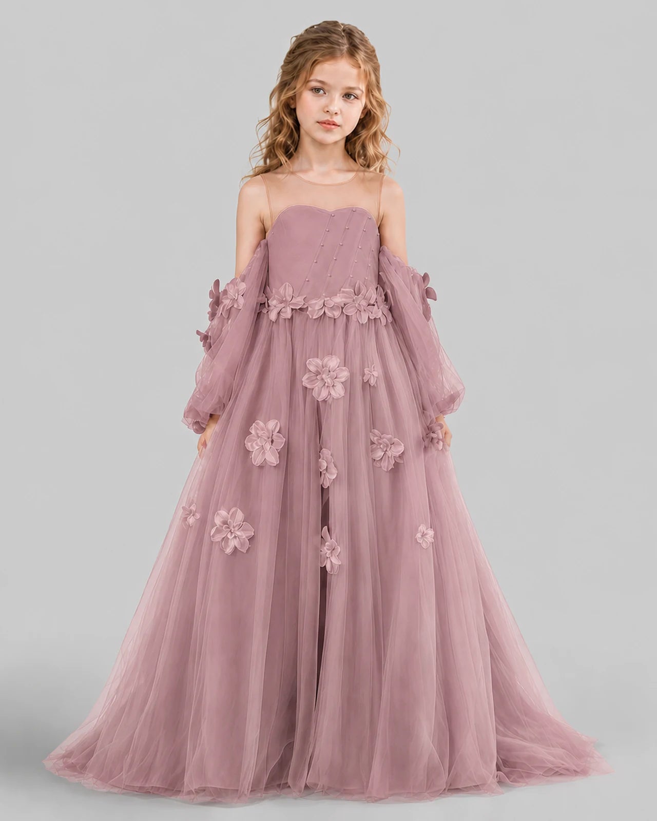 Dusty Rose A-line Girls Pageant Dresses Front
