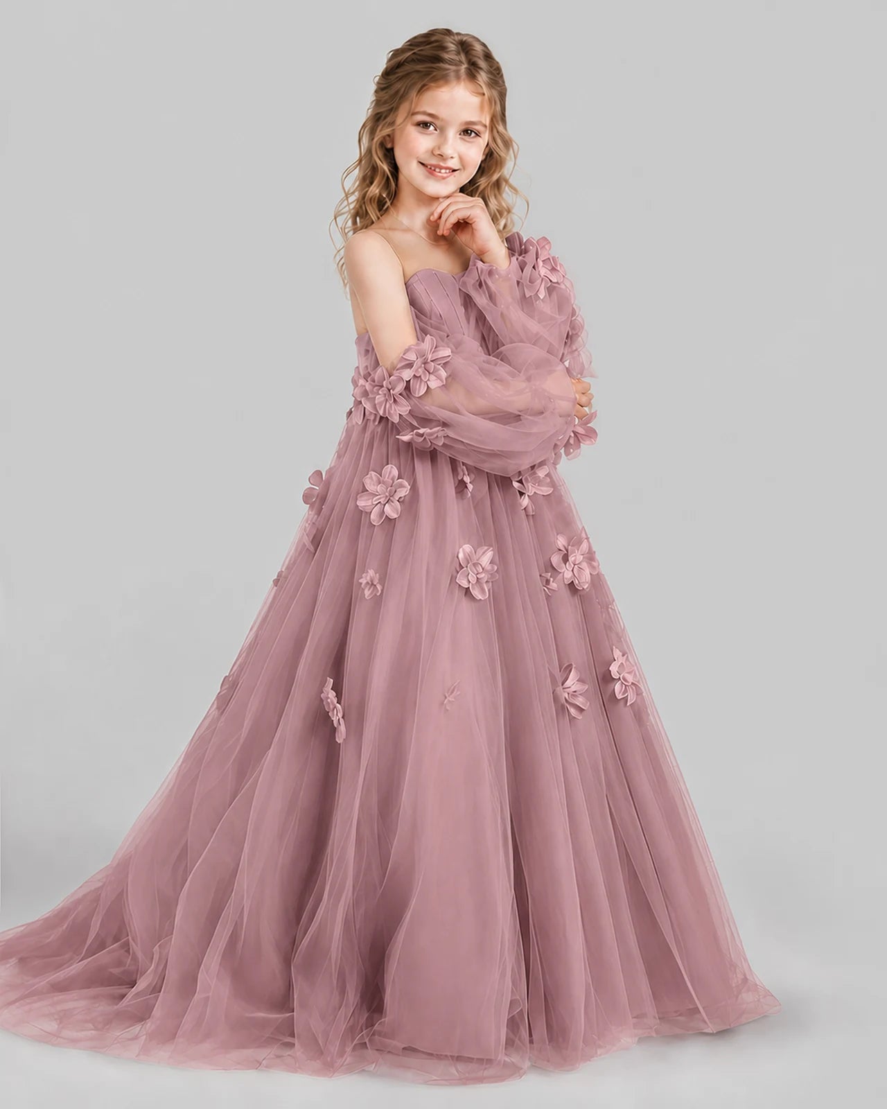 Dusty Rose A-line Girls Pageant Dresses Side