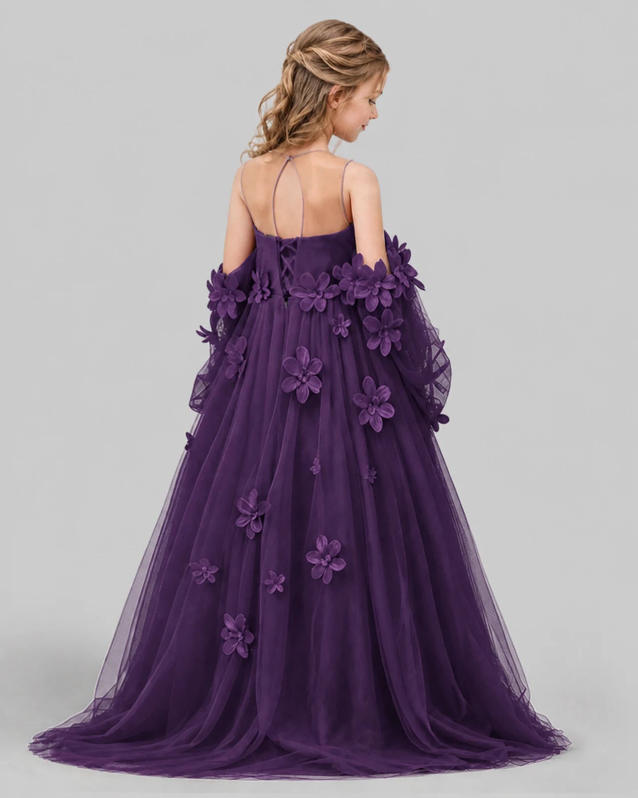 Grape A-line Girls Pageant Dresses Back