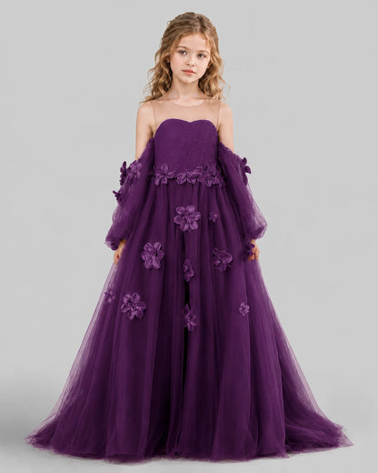 Grape A-line Girls Pageant Dresses Front