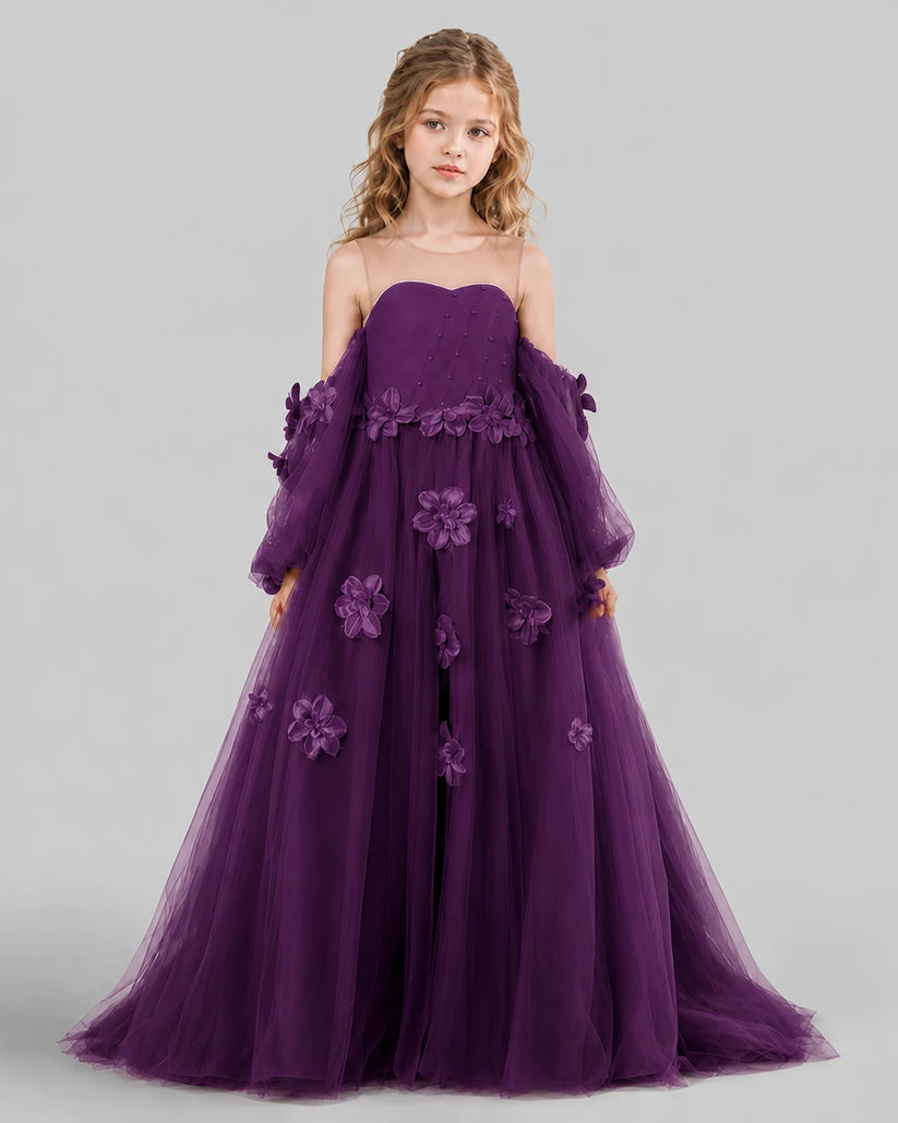 Grape A-line Girls Pageant Dresses Front