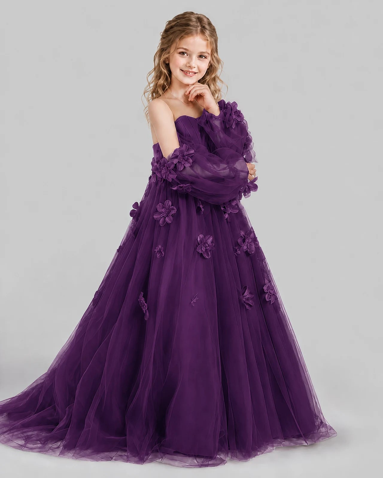 Grape A-line Girls Pageant Dresses Side