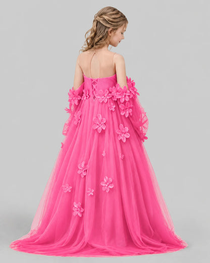 Hot Pink A-line Girls Pageant Dresses Back