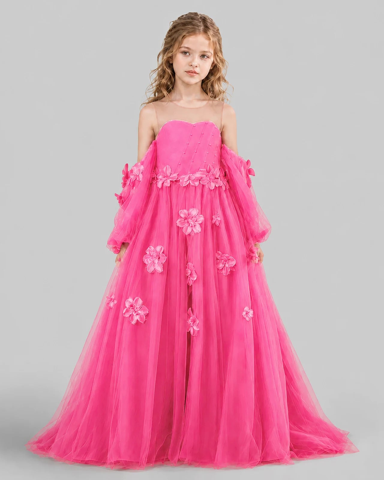 Hot Pink A-line Girls Pageant Dresses Front