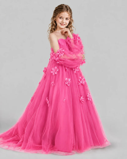 Hot Pink A-line Girls Pageant Dresses Side