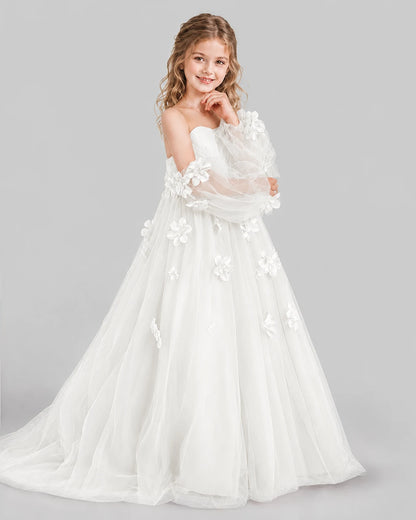 Ivory A-line Girls Pageant Dresses Side