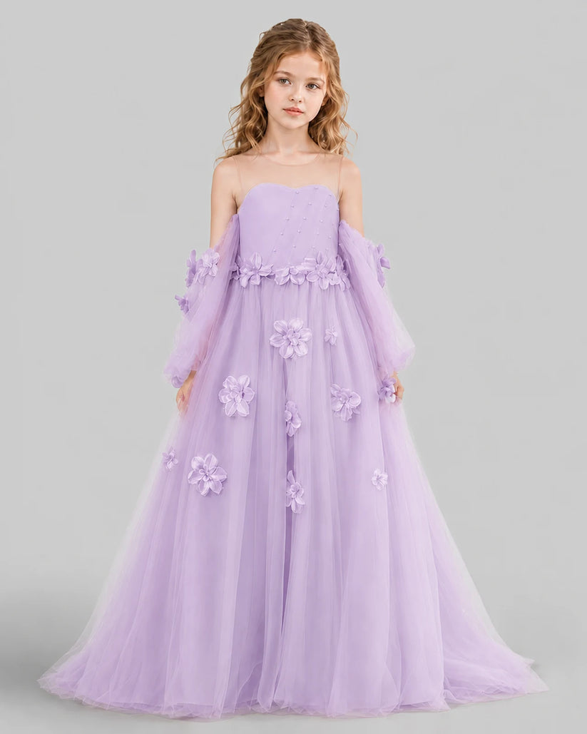 Lilac A-line Girls Pageant Dresses Front