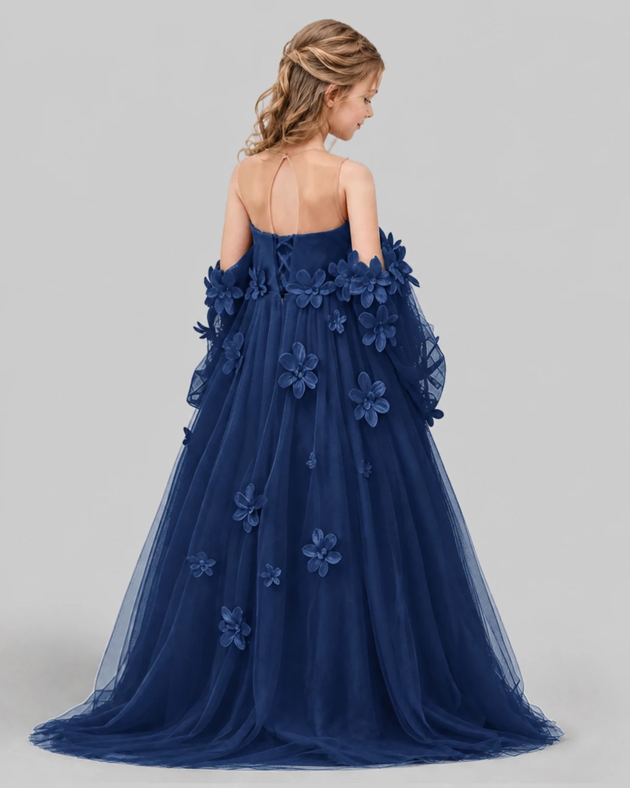Navy Blue A-line Girls Pageant Dresses Back