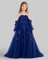Navy Blue A-line Girls Pageant Dresses Front