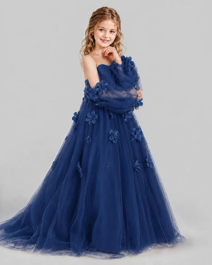 Navy Blue A-line Girls Pageant Dresses Side