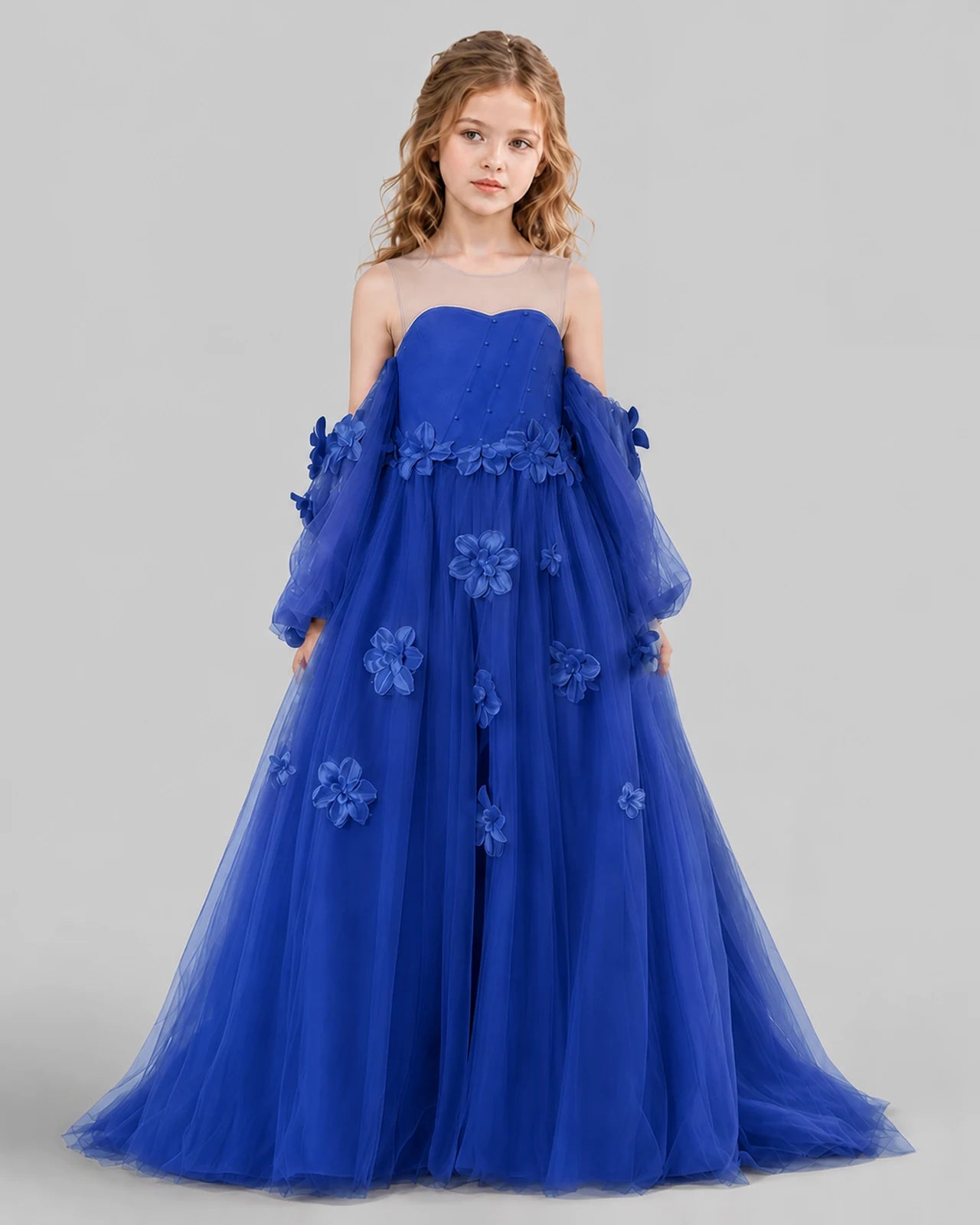 Royal Blue A-line Girls Pageant Dresses Front