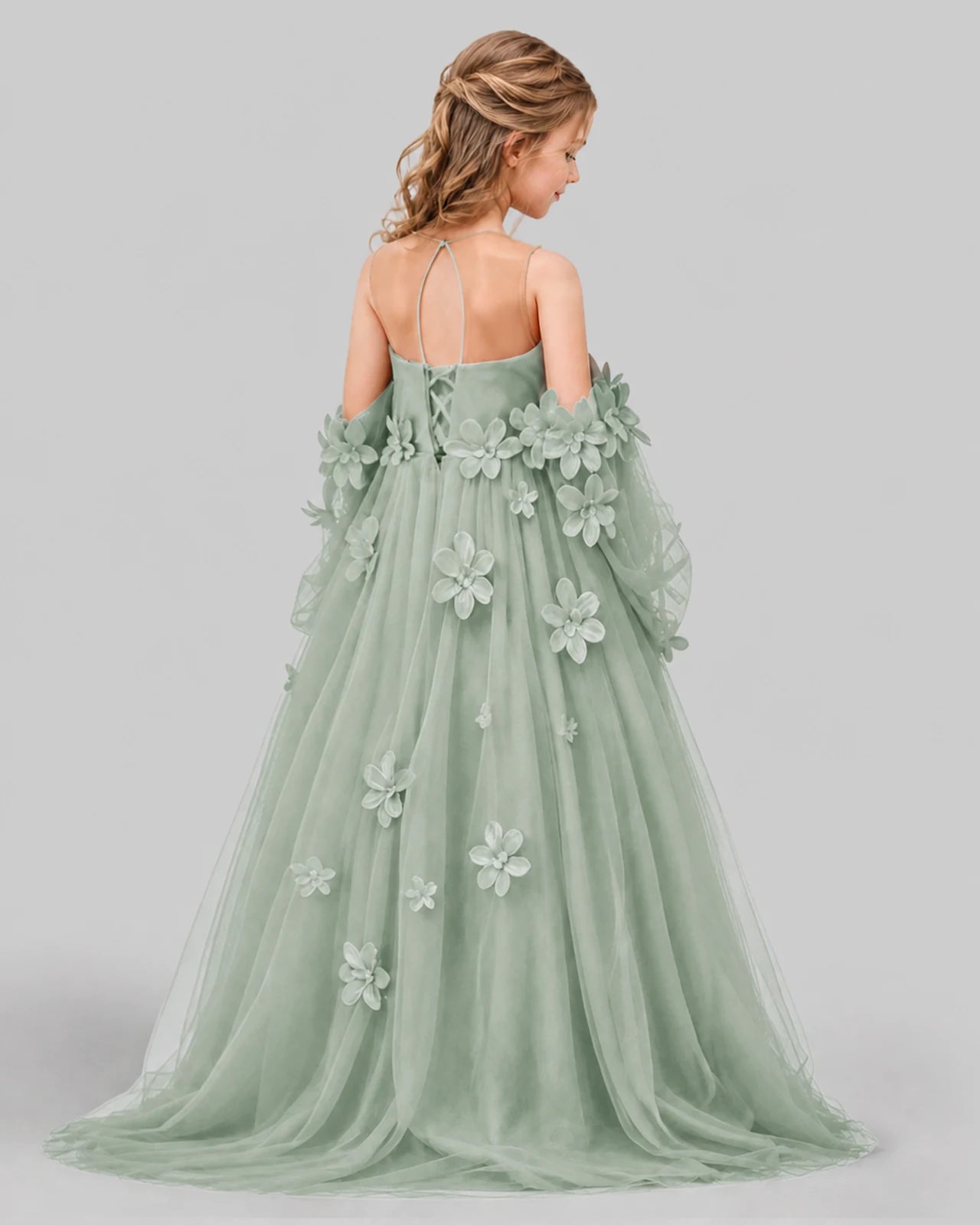 Sage Green A-line Girls Pageant Dresses Back