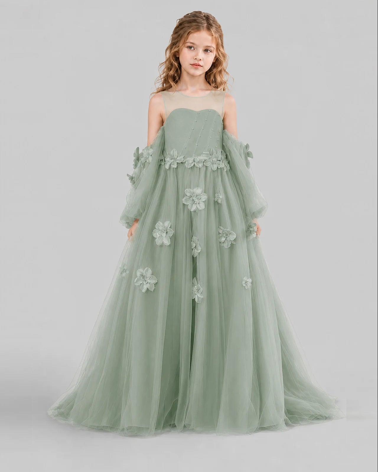 Sage Green A-line Girls Pageant Dresses Front