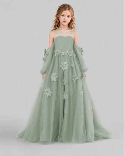 Sage Green A-line Girls Pageant Dresses Front