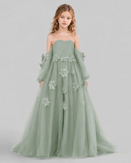 Sage Green A-line Girls Pageant Dresses Front