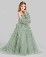 Sage Green A-line Girls Pageant Dresses Side