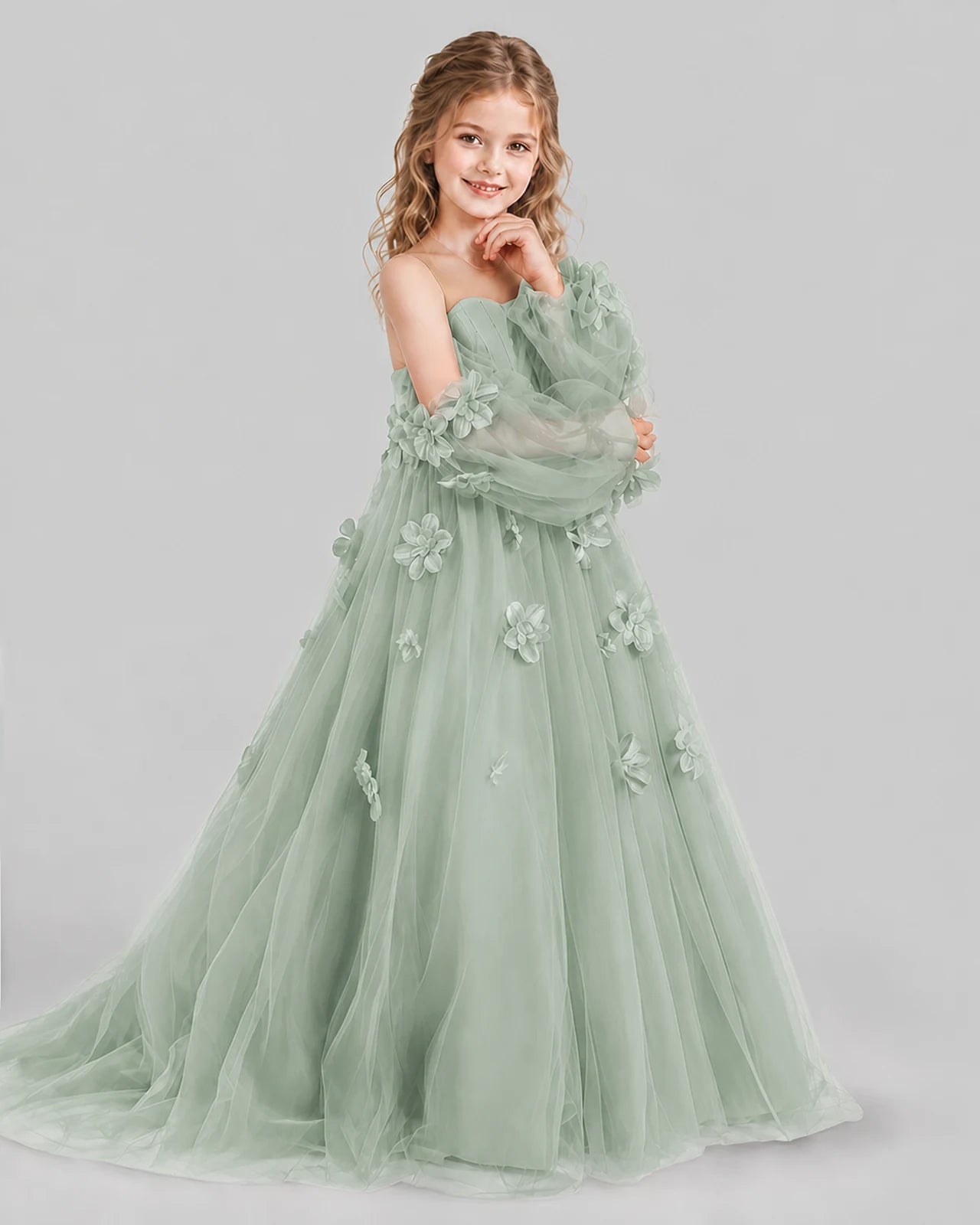 Sage Green A-line Girls Pageant Dresses Side