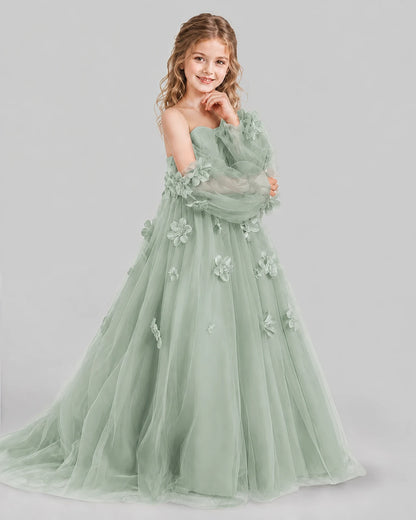 Sage Green A-line Girls Pageant Dresses Side