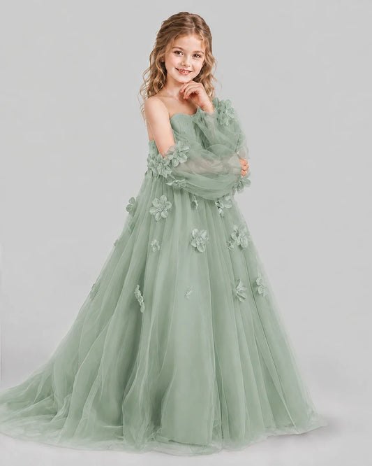 Sage Green A-line Girls Pageant Dresses Side