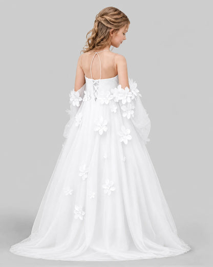 White A-line Girls Pageant Dresses Back