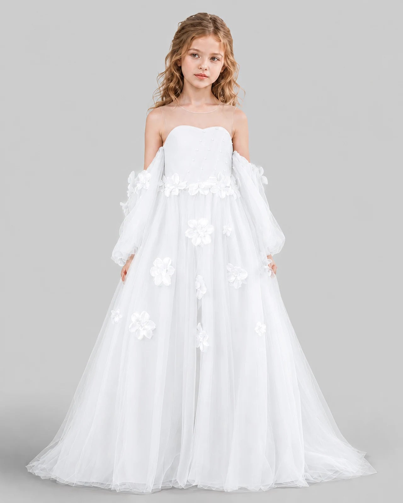 White A-line Girls Pageant Dresses Front