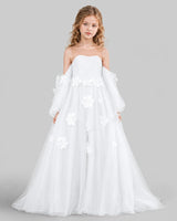 White A-line Girls Pageant Dresses Front