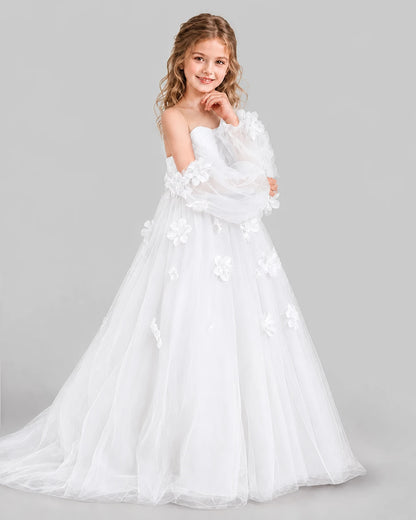 White A-line Girls Pageant Dresses Side