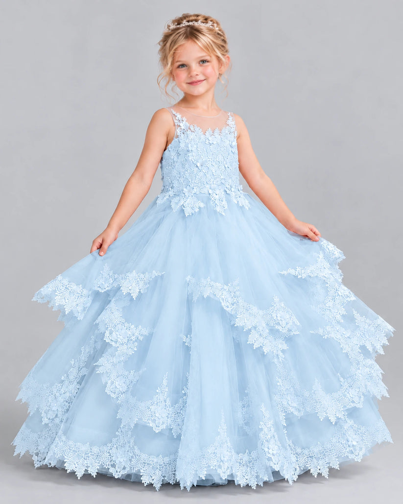 Baby Blue Ball Gown Girls Formal Dress Front