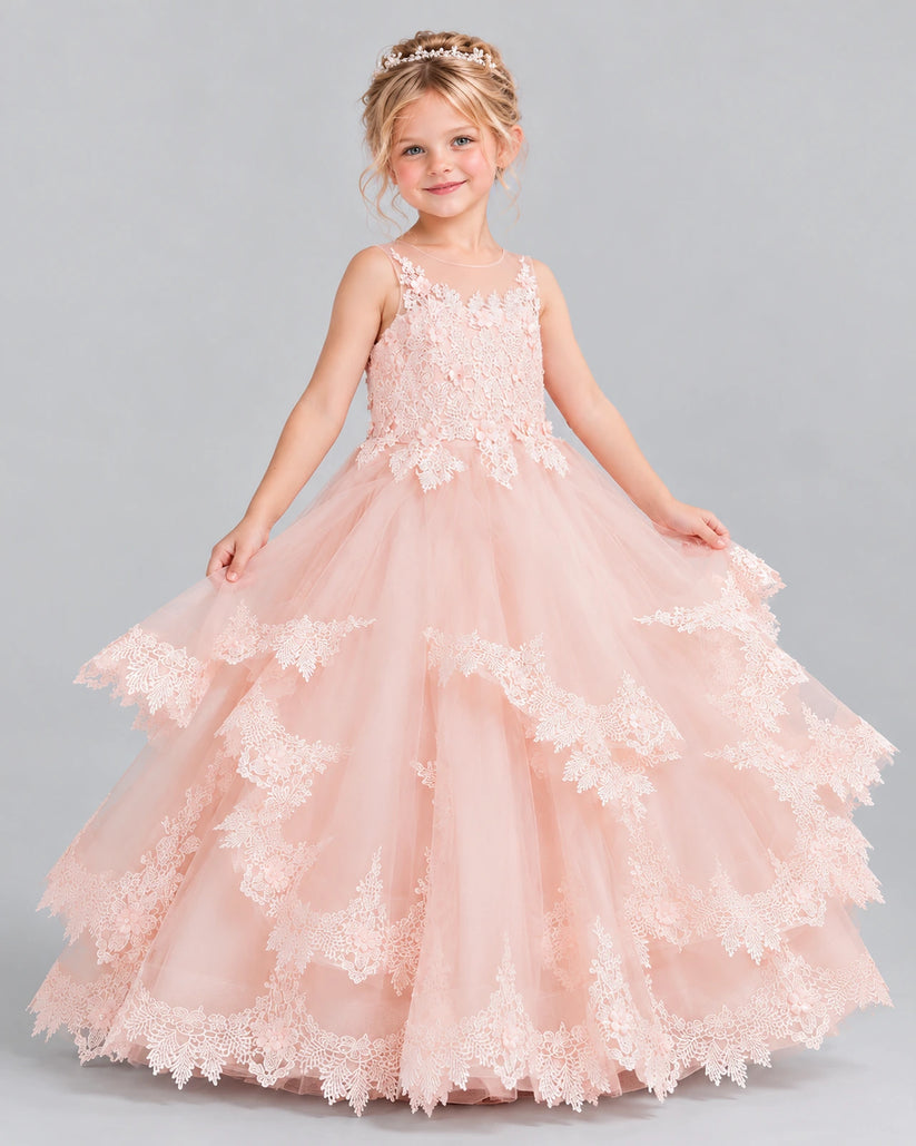 Blush Pink Ball Gown Girls Formal Dress Front