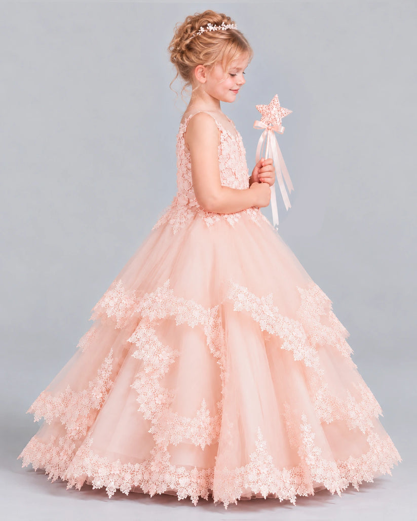 Blush Pink Ball Gown Girls Formal Dress Side [Shared]