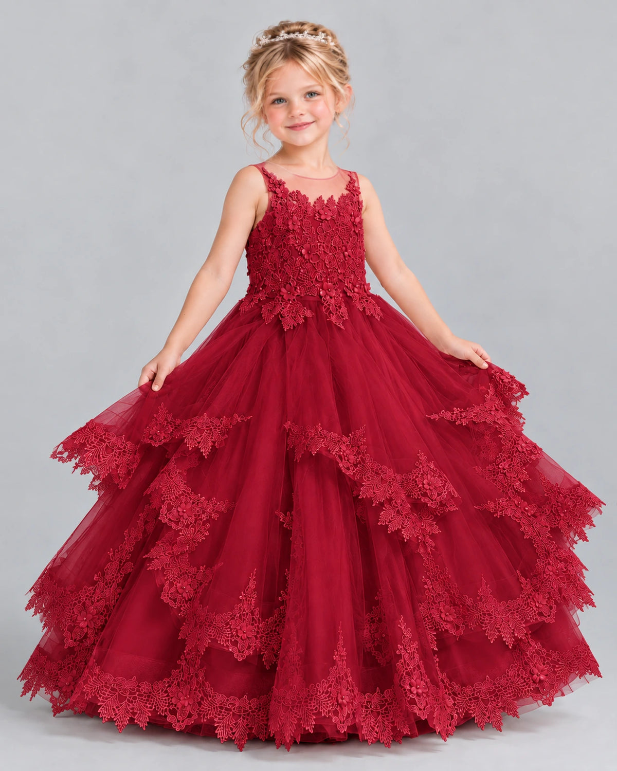 Burgundy Ball Gown Girls Formal Dress Front