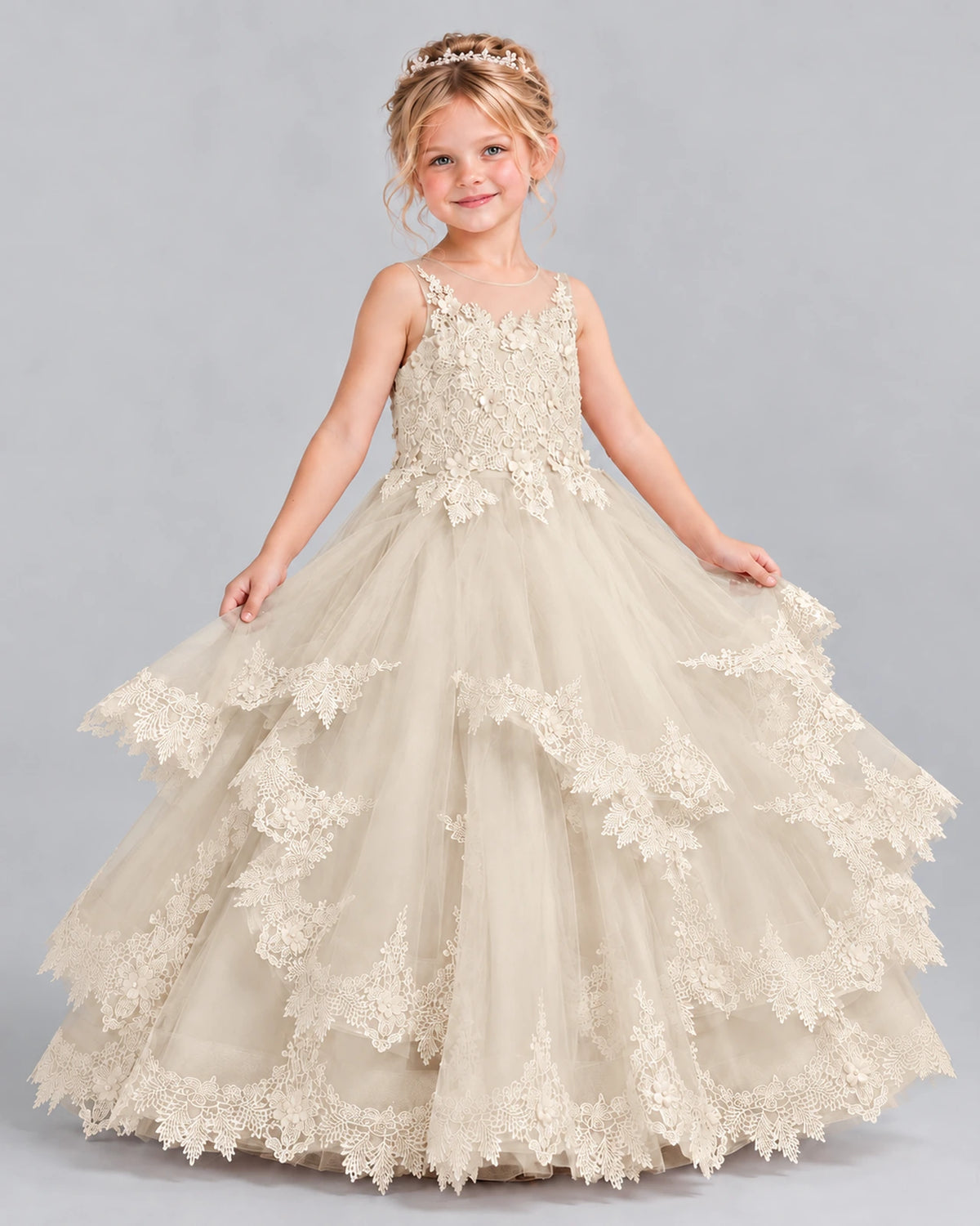Champagne Ball Gown Girls Formal Dress Front