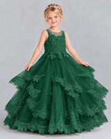 Dark Green Ball Gown Girls Formal Dress Front