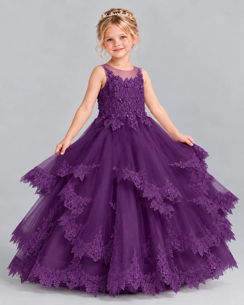 Grape Ball Gown Girls Formal Dress Front