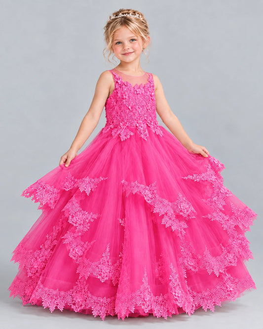 Hot Pink Ball Gown Girls Formal Dress Front