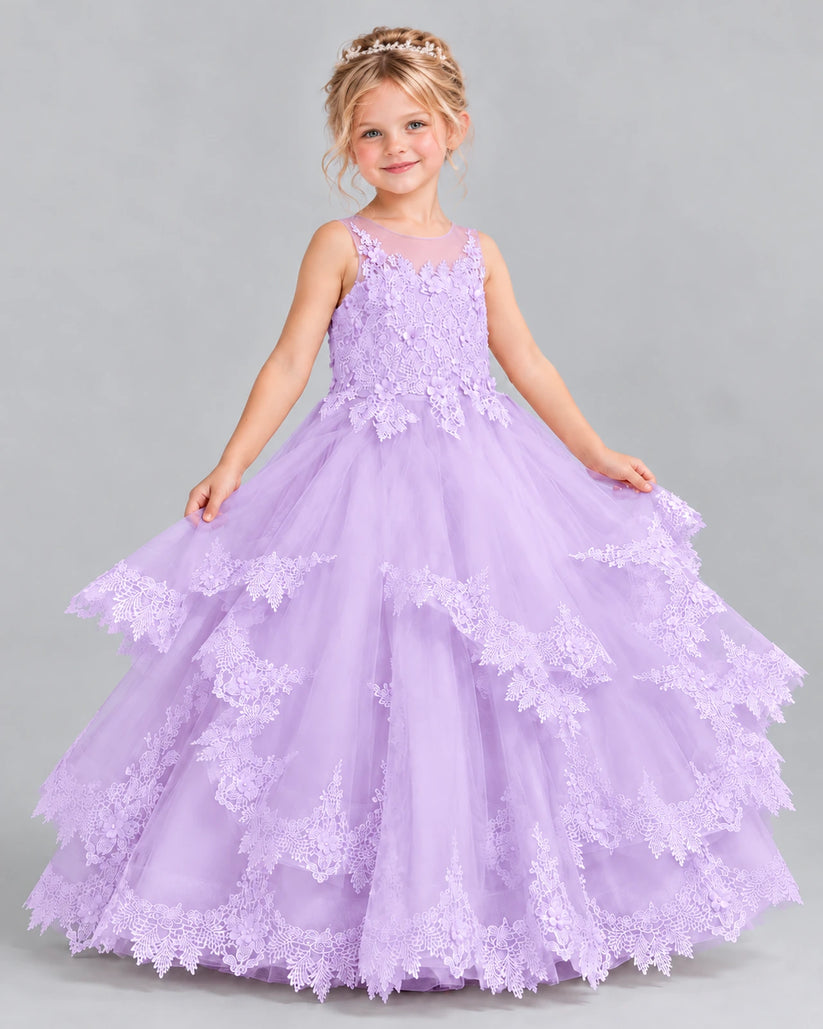 Lilac Ball Gown Girls Formal Dress Front