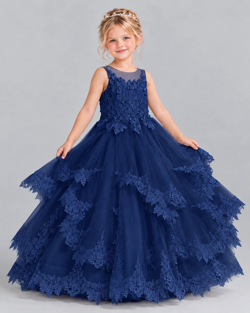 Navy Blue Ball Gown Girls Formal Dress Front