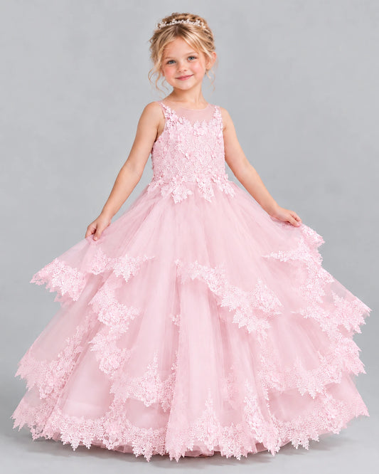 Pink Ball Gown Girls Formal Dress Front