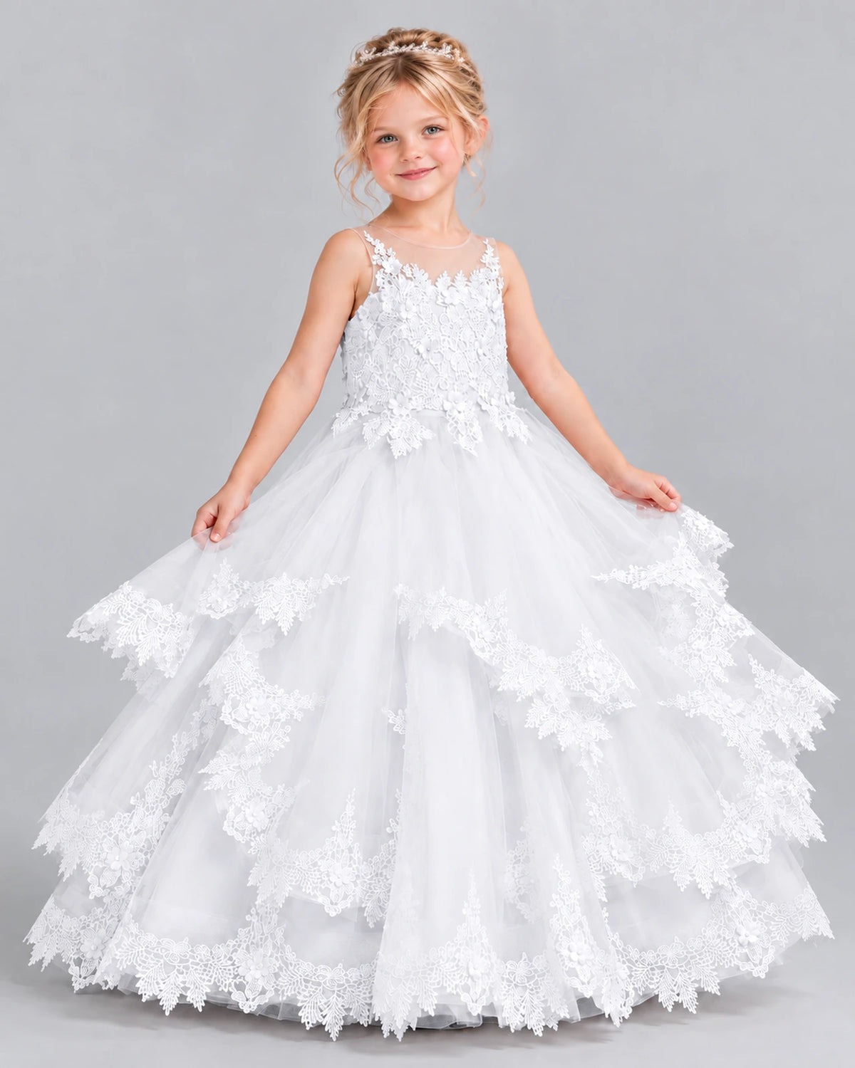 White Ball Gown Girls Formal Dress Front