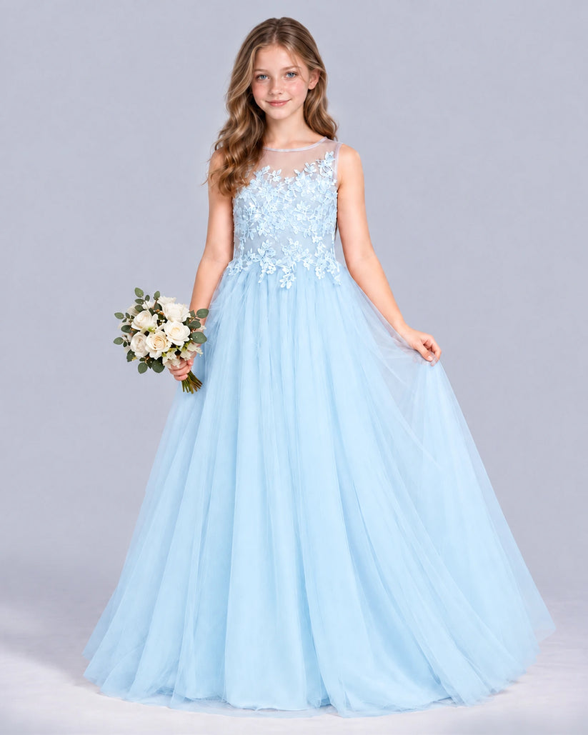 Baby Blue A-line Girls Formal Dress Front